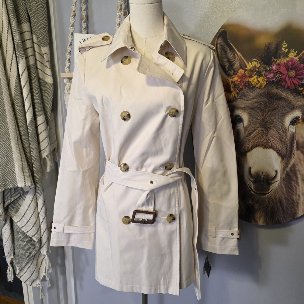 Lauren Ralph Lauren Belted Double Breasted Trench Coat Size XL Cream